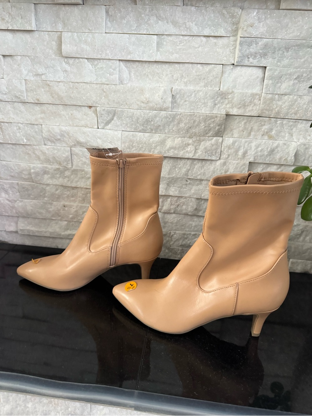 Dolce Vita Beige Tan Mid-Calf Pointed-Toe Kitten Heel Boots
